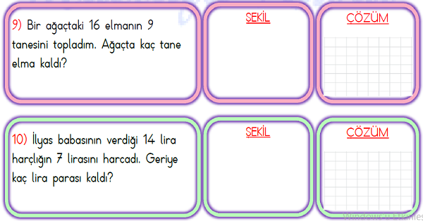 1. Sınıf Matematik Çıkarma İşlemi Problemler-3