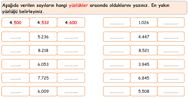 4. Sınıf Matematik Doğal Sayılarda En Yakın Yüzlüğe Yuvarlama Etkinliği 1