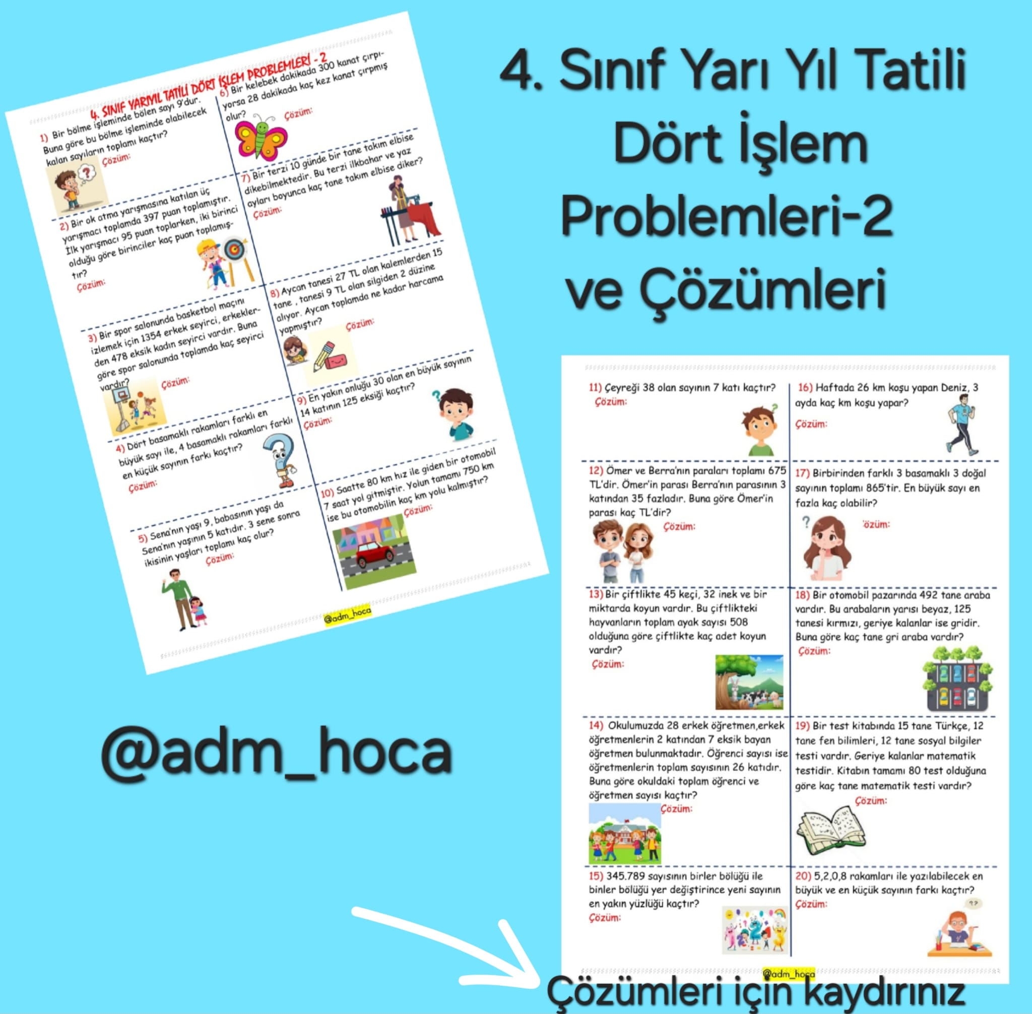 4. Sınıf Matematik Yarı Yıl Tatili Dört İşlem Problemleri - 2
