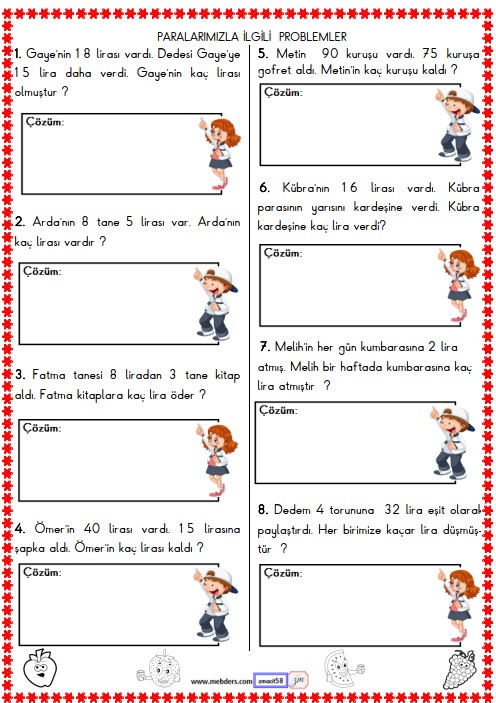2. Sınıf Matematik Para ile İlgili Problemler Etkinliği 11