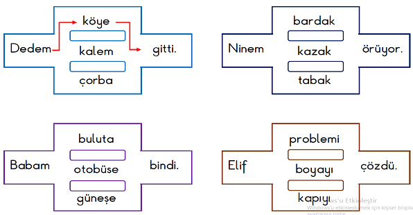 1. Sınıf Türkçe Sözcük ve Cümle Çalışması Etkinliği