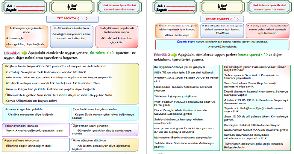 3. Sınıf Türkçe (Kesme İşareti ve İki Nokta) Noktalama İşaretleri-6