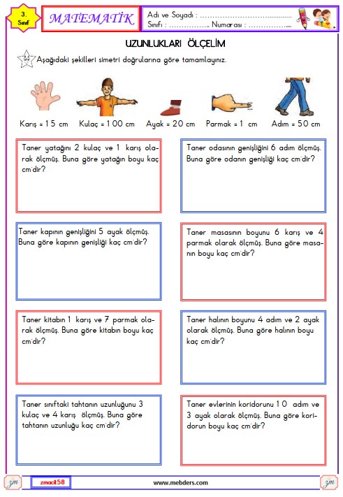 3. Sınıf Matematik Uzunlukları Ölçelim Etkinliği 12