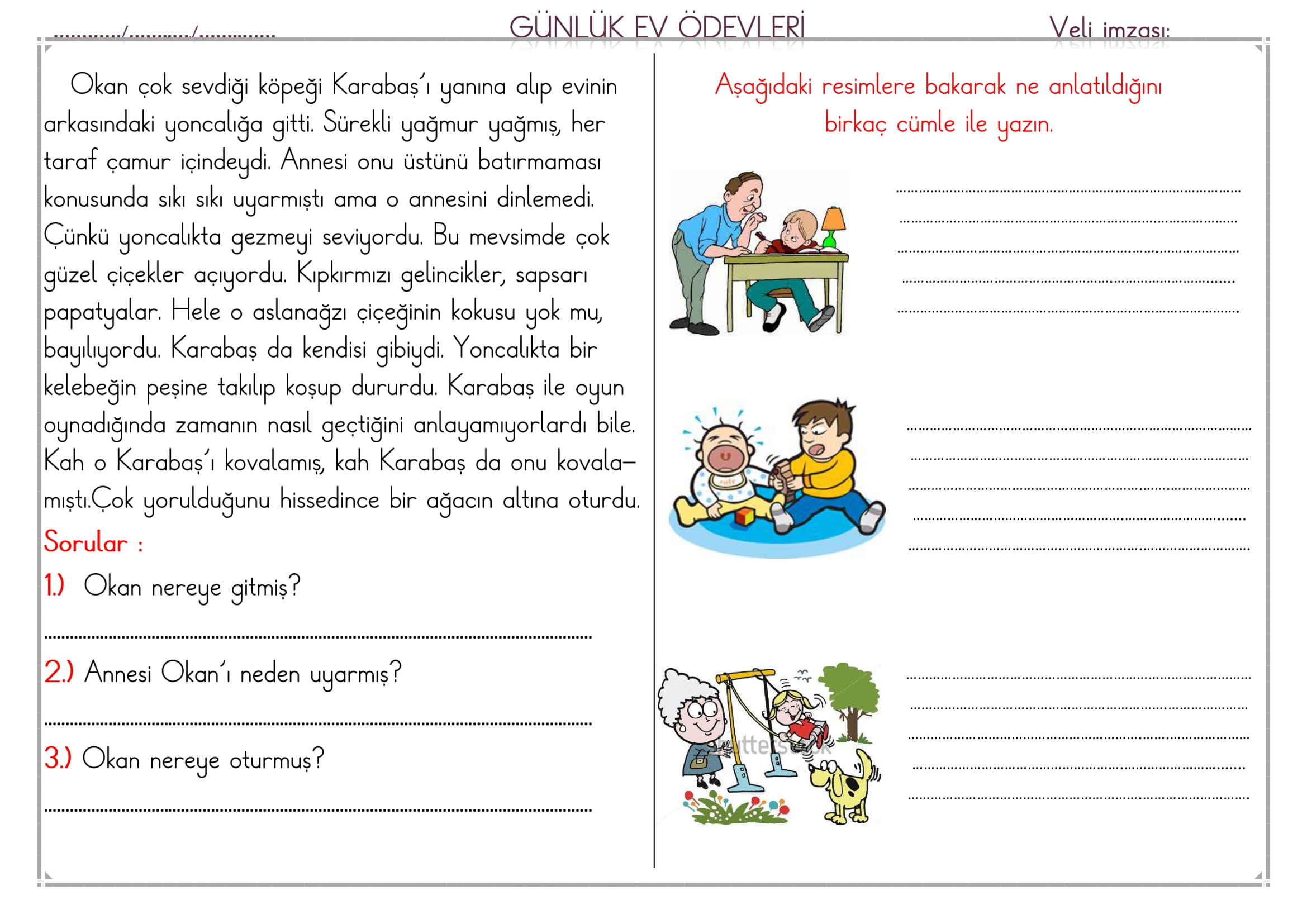 1. Sınıf 28 Mart 2025 Günlük Ev Ödevi