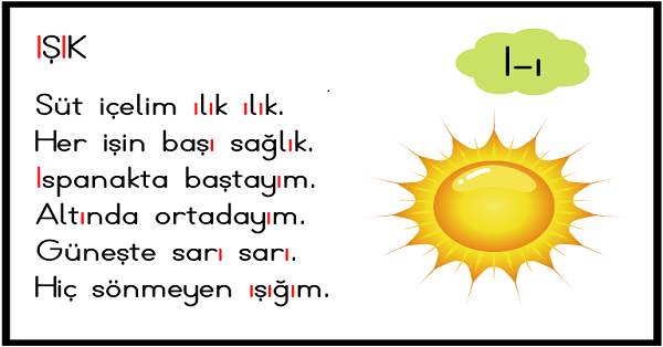 1. Sınıf İlk Okuma Yazma (I-ı Sesi) Tekerleme