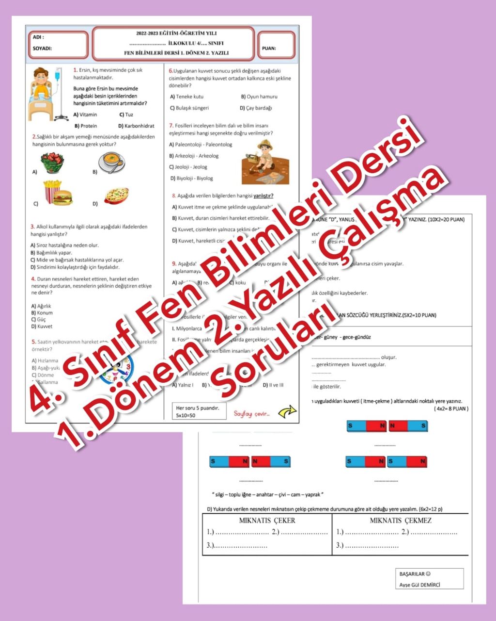 4. Sınıf Fen Bilimleri 1. Dönem 2. Yazılı Sınavı