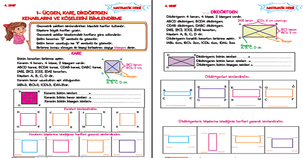 4. Sınıf Matematik Üçgen, Kare ve Dikdörtgeninin Kenar Özelikleri Etkinliği 6