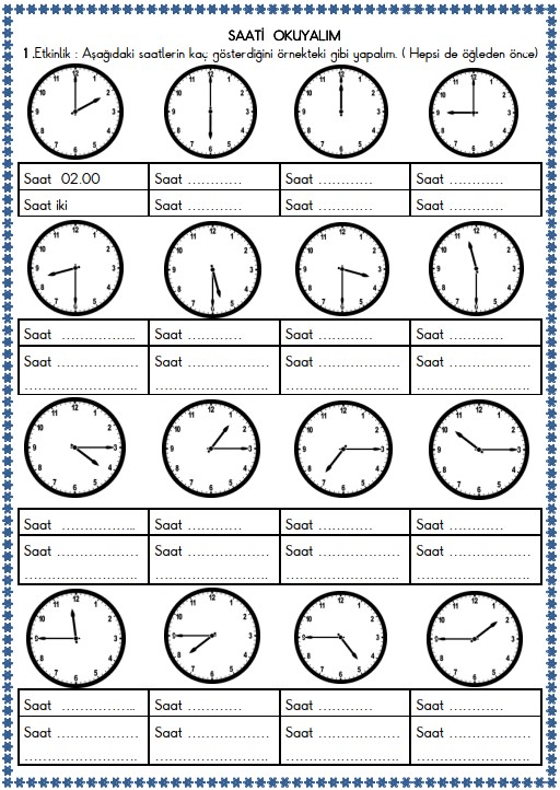 2. Sınıf Matematik Zamanı Ölçme Etkinliği 1