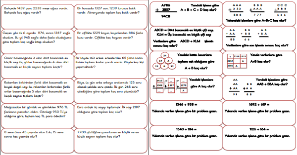 4. Sınıf - Matematik Toplama Problemleri-1
