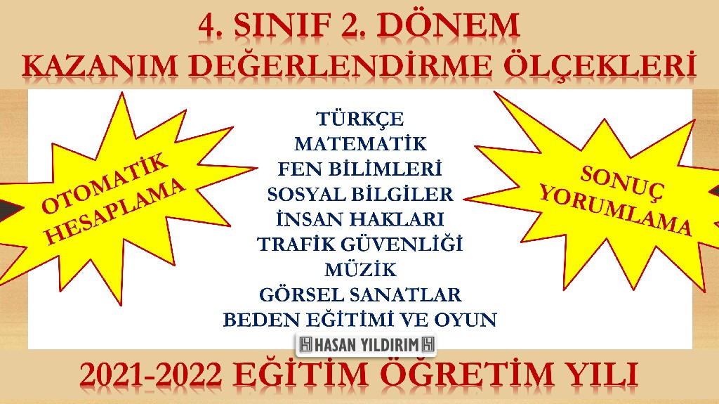 2021-2022 4. Sınıf 2.Dönem Kazanım Değerlendirme Ölçekleri (Tüm Dersler)