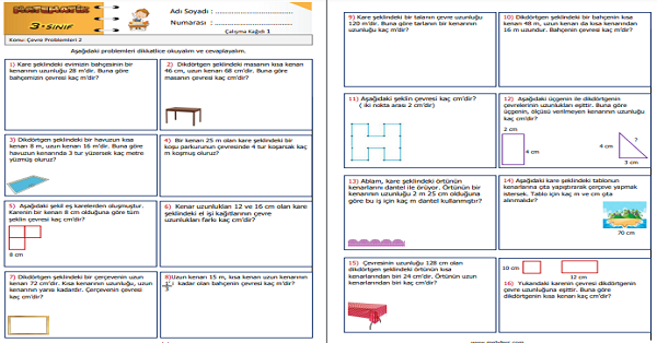 3. Sınıf Matematik Çevre Problemleri ( Çevre Uzunluğu Problemleri ) 2