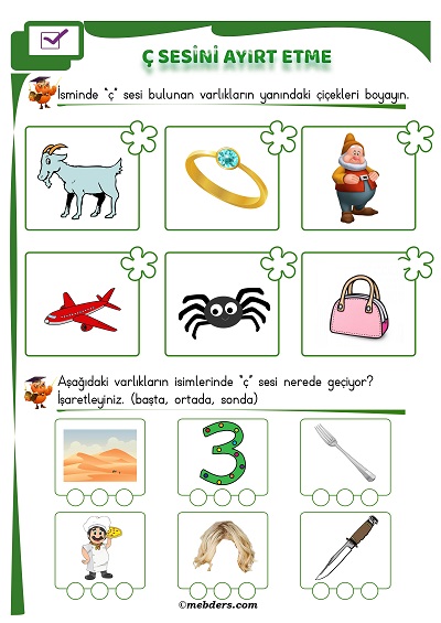 1. Sınıf İlkokuma Ç Sesi Ayırt Etme Etkinliği