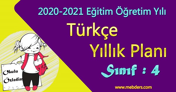 2020 - 2021 Yılı 4. Sınıf Türkçe Yıllık Planı (Koza Yayınevi)