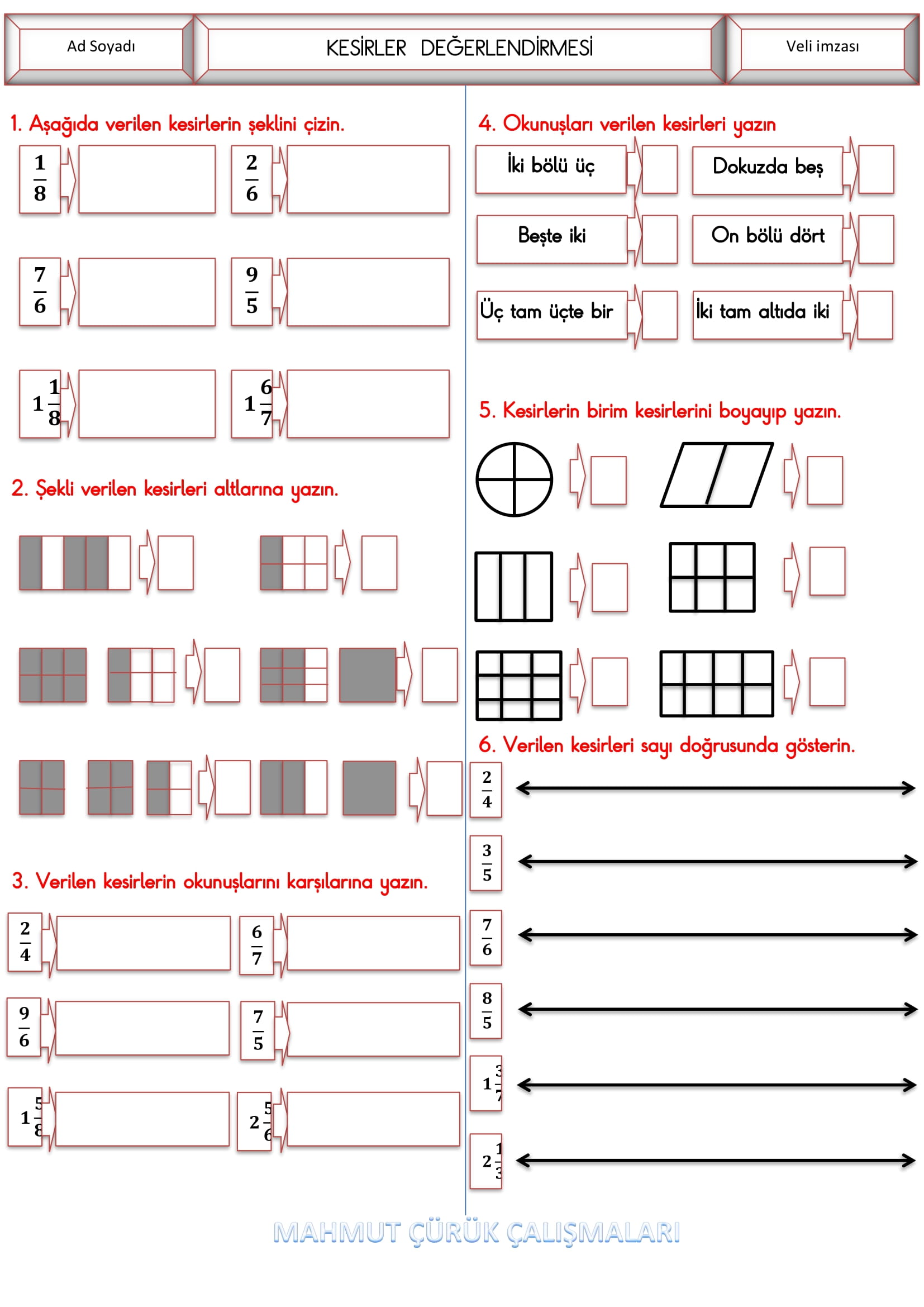 4. Sınıf - Matematik Kesirler Değerlendirmesi