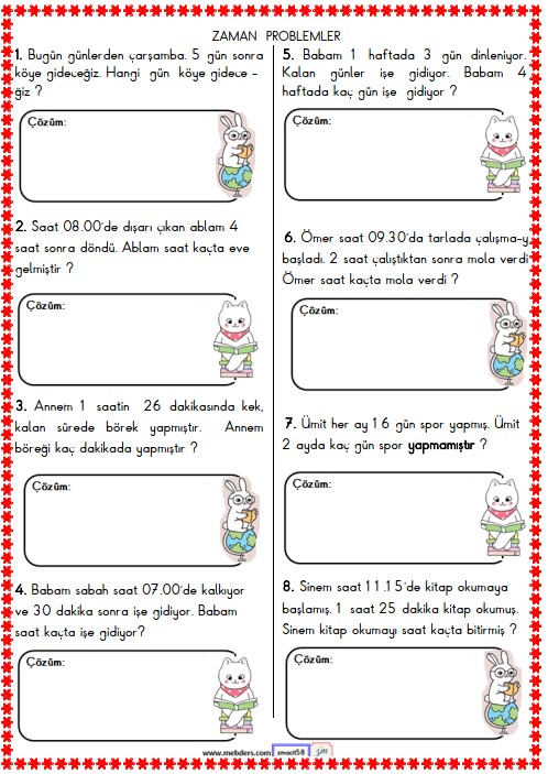 2. Sınıf Matematik Zaman Problemleri Etkinliği 15
