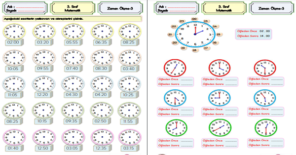 3. Sınıf Matematik Zaman Ölçme (Saatleri Okuma ve Yazma)-3