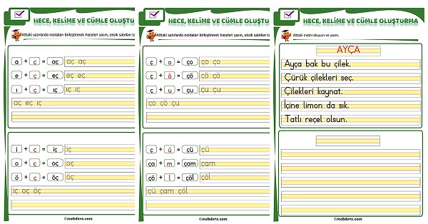 1. Sınıf İlk Okuma Ç Sesi Birleştirme Etkinliği