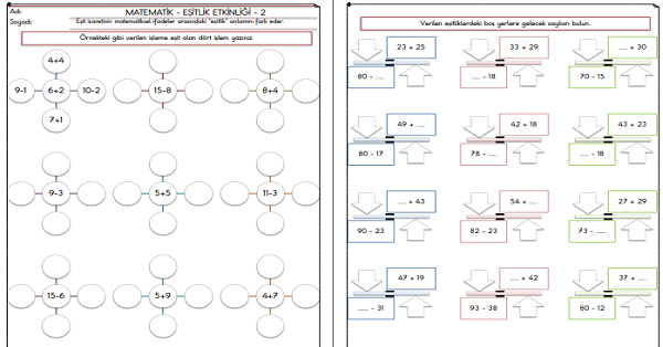 2. Sınıf - Matematik - Eşitlik Etkinliği-2