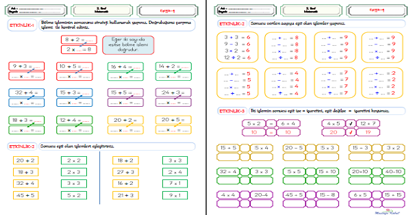 2. Sınıf Matematiksel İfadelerde Eşitlik Kavramını Etkinliği 4