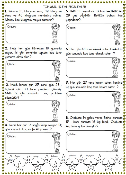 2. Sınıf Matematik Toplama İşlemi Problemleri Etkinliği 4