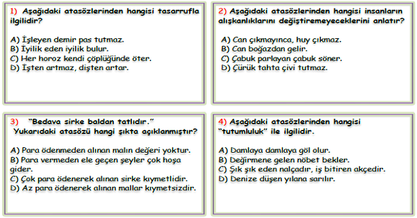 4. Sınıf Türkçe Atasözleri Test-6