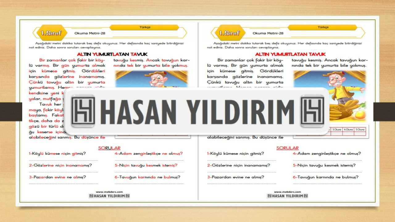 1. Sınıf Türkçe Okuma Metni-28 (Altın Yumurtlayan tavuk)