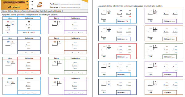 3. Sınıf Matematik Bölme İşleminin Terimleri Arasındaki İlişki Belirleyelim Etkinliği 3