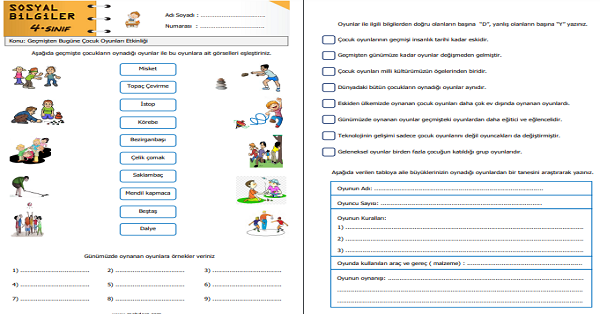 4. Sınıf Sosyal Bilgiler Geçmişten Bugüne Çocuk Oyunları Etkinliği