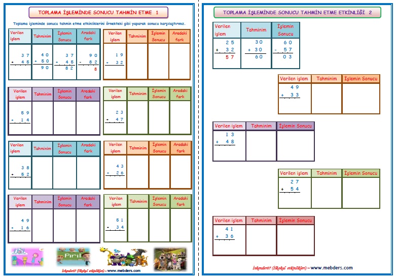2. Sınıf Matematik Toplama İşleminde Sonucu Tahmin Etme (3 Sayfa)