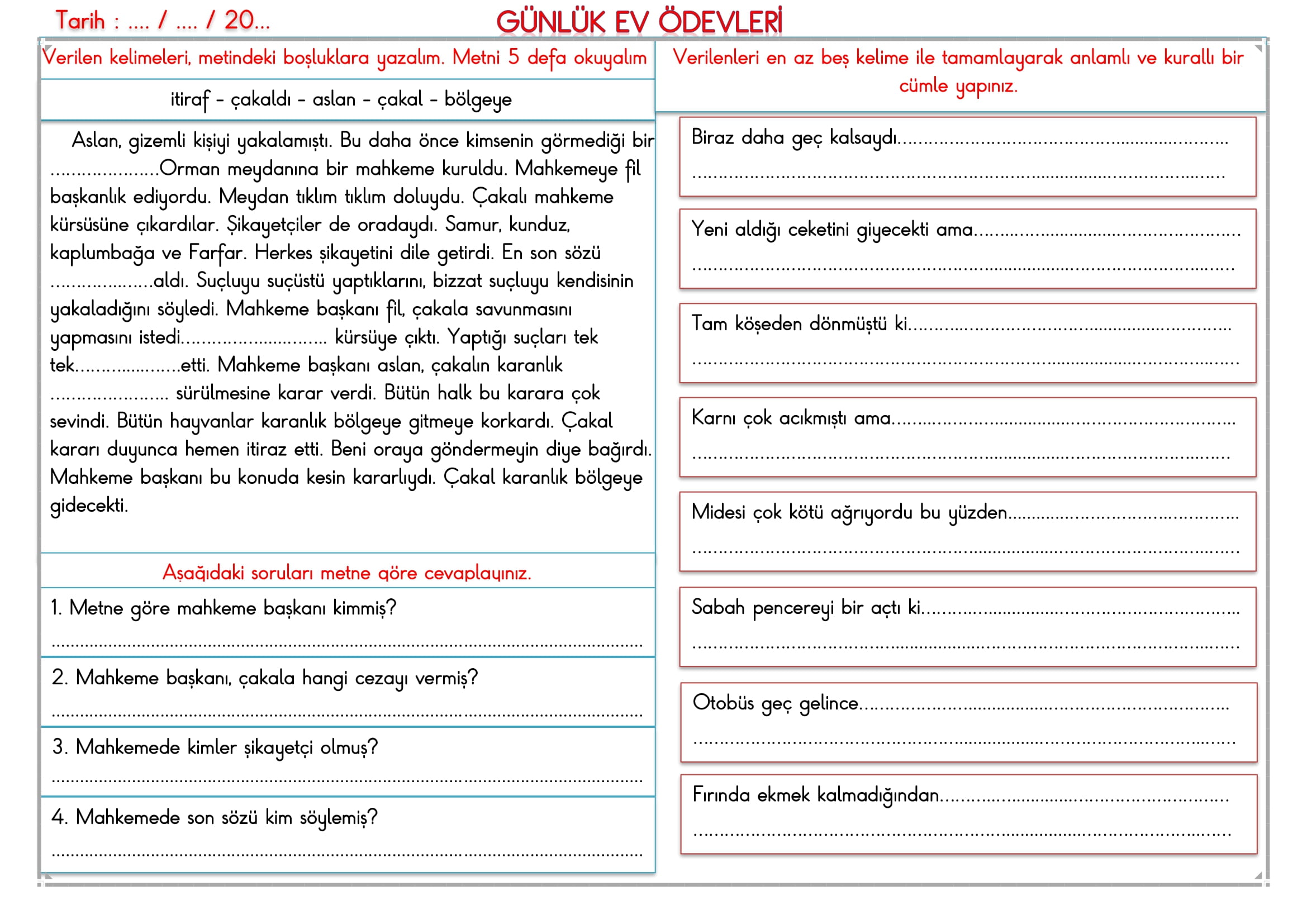 2. Sınıf 21 Mayıs 2025 Günlük Ev Ödevi