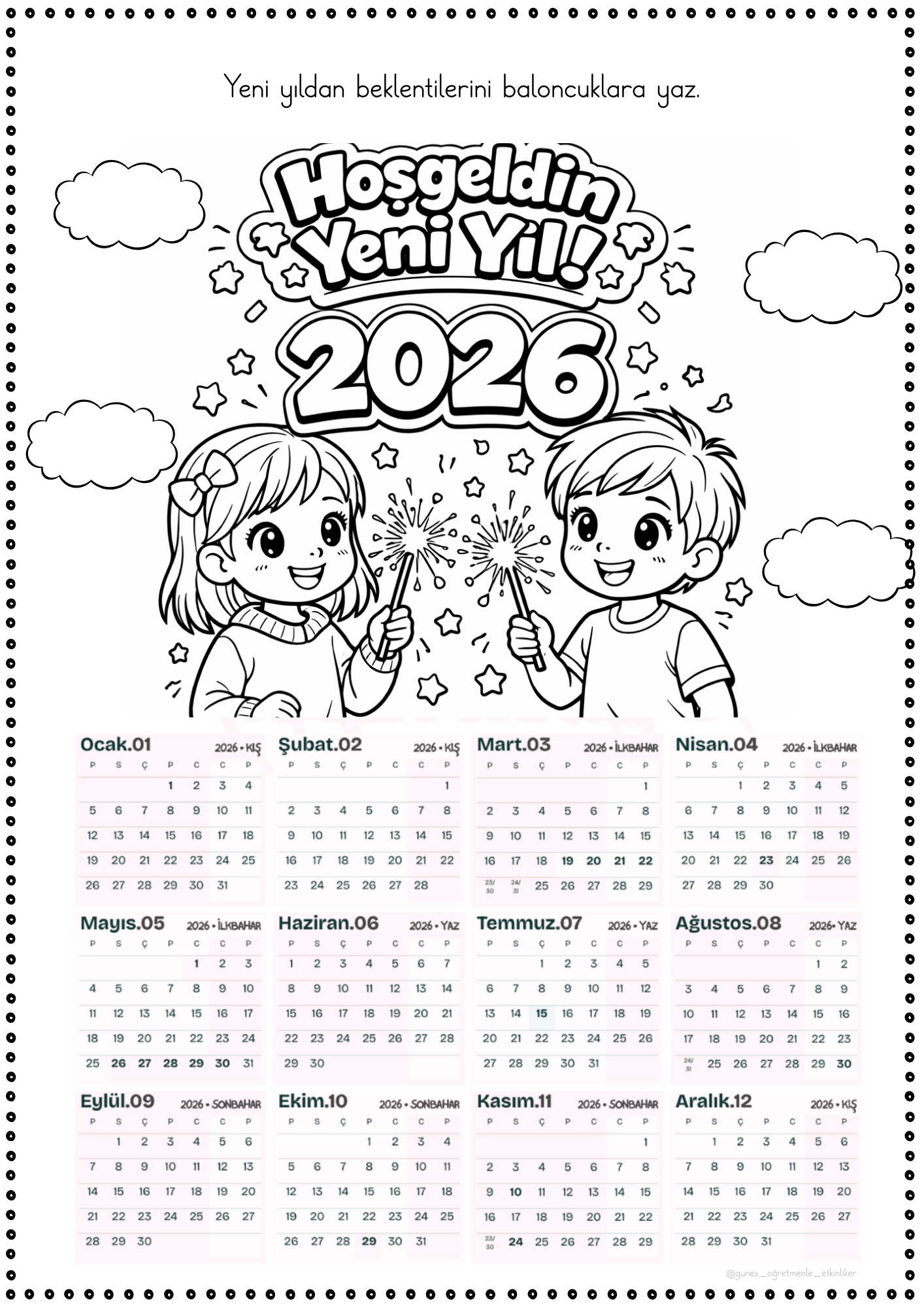 2026 Takvim Boyama