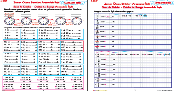 4. Sınıf Matematik Saat ile Dakika - Dakika ile Saniye Arasındaki İlişki