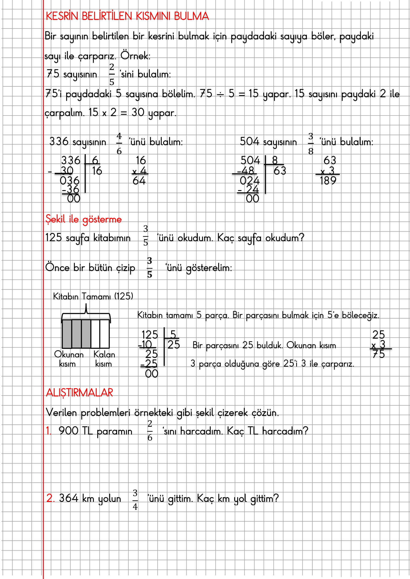 4. Sınıf Matematik Kareli Defterde Kesrin Belirli Bir Kısmını Bulma Konu Anlatımı