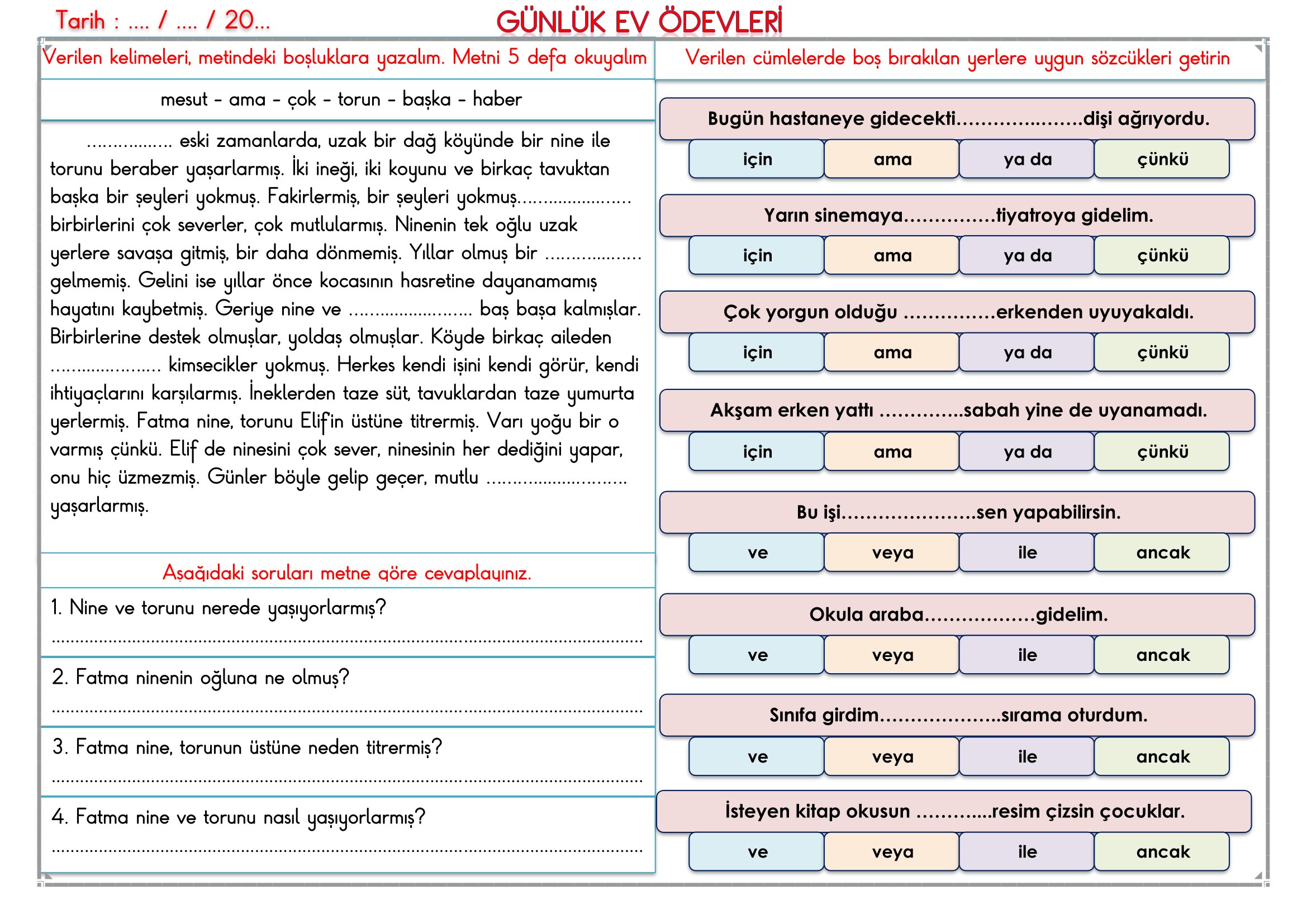 2. Sınıf - 04 Mart 2026 Günlük Ev Ödevleri