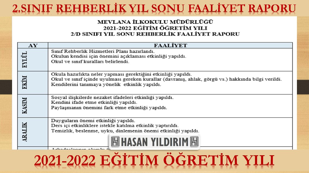 2. Sınıf Rehberlik Yıl Sonu Faaliyet Raporu