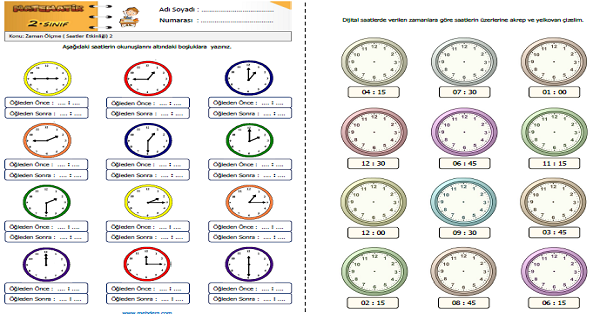 2. Sınıf Matematik Zamanı Ölçme (Saatler) Etkinliği 2