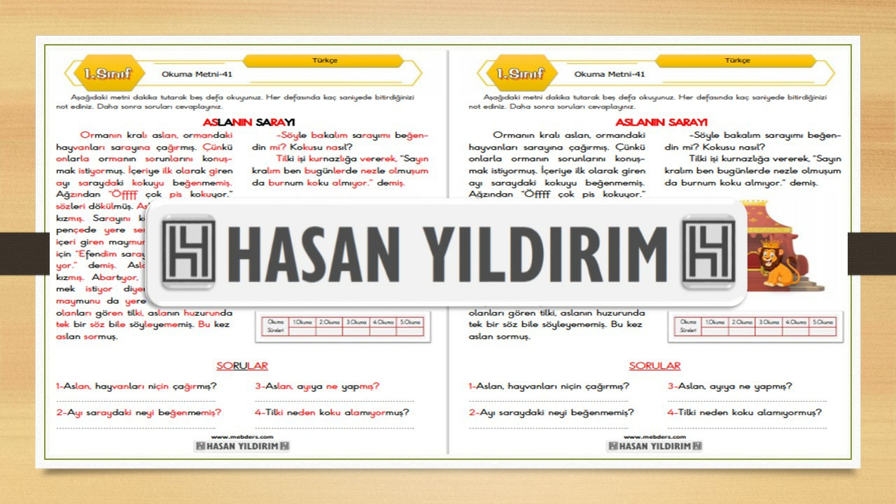 1. Sınıf Türkçe Okuma Metni-41 (Aslanın Sarayı)