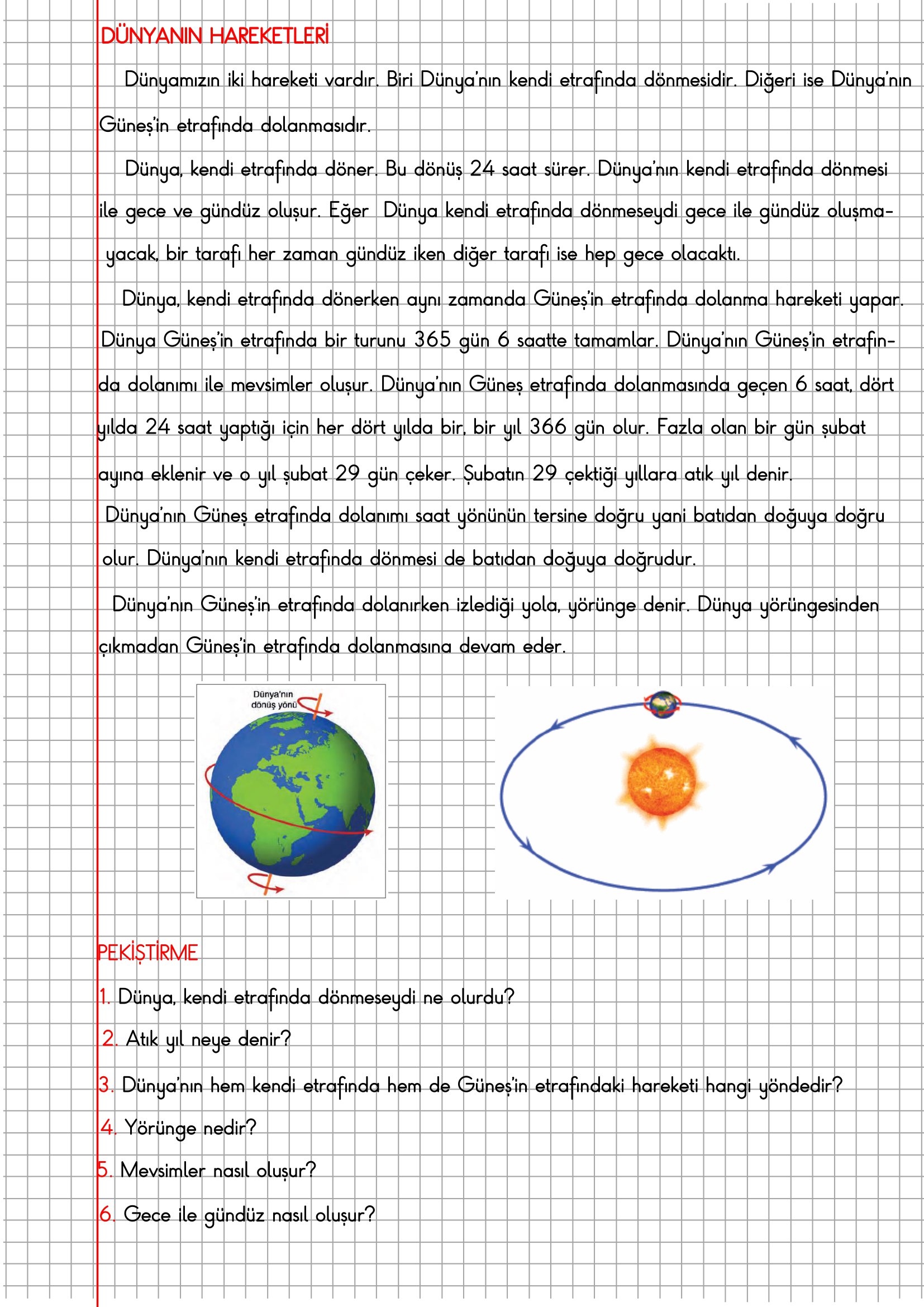 4. Sınıf Fen Bilimleri Dünyamızın Hareketleri Konu Anlatımı
