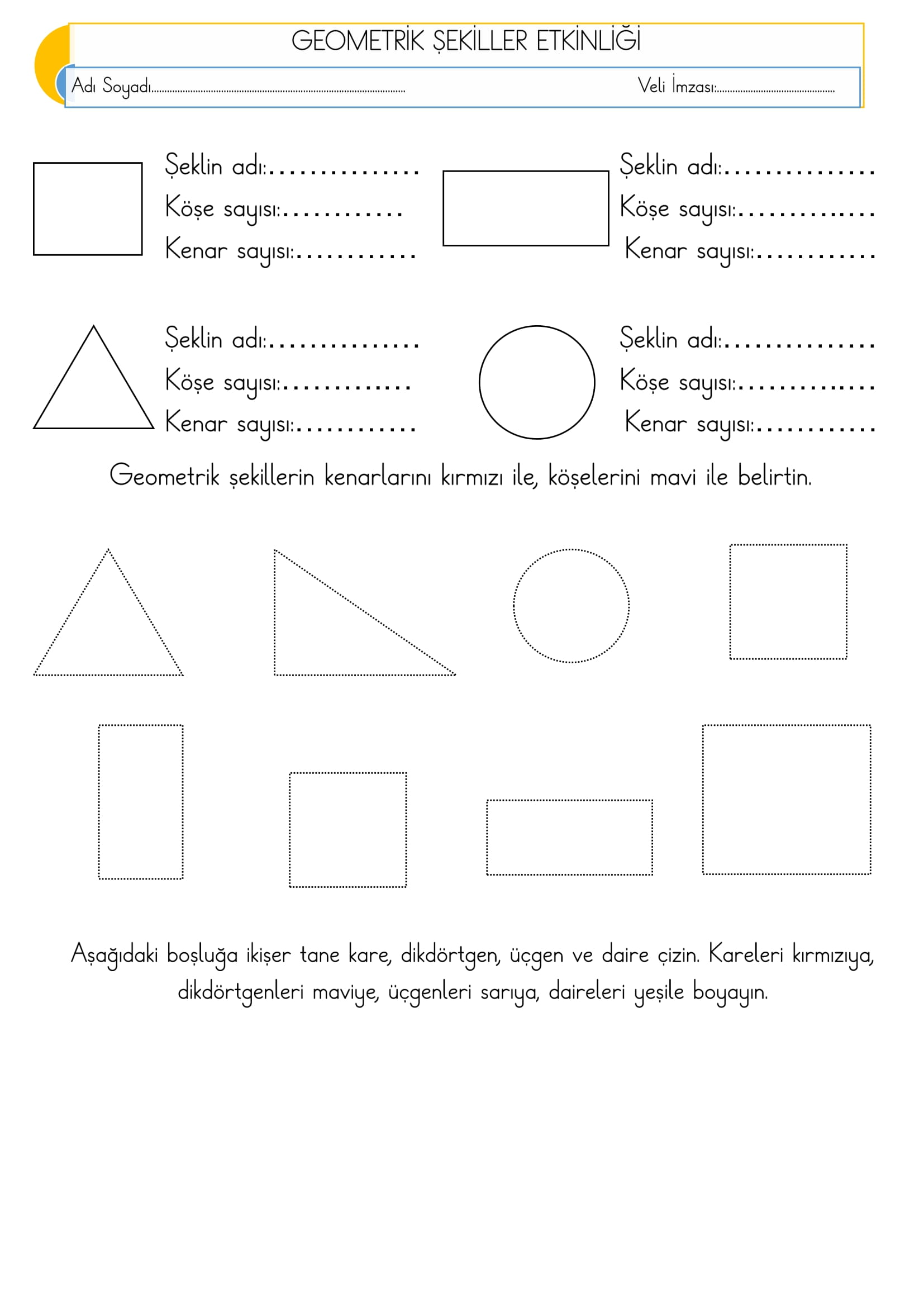 1. Sınıf Matematik Geometrik Şekiller Etkinliği-13
