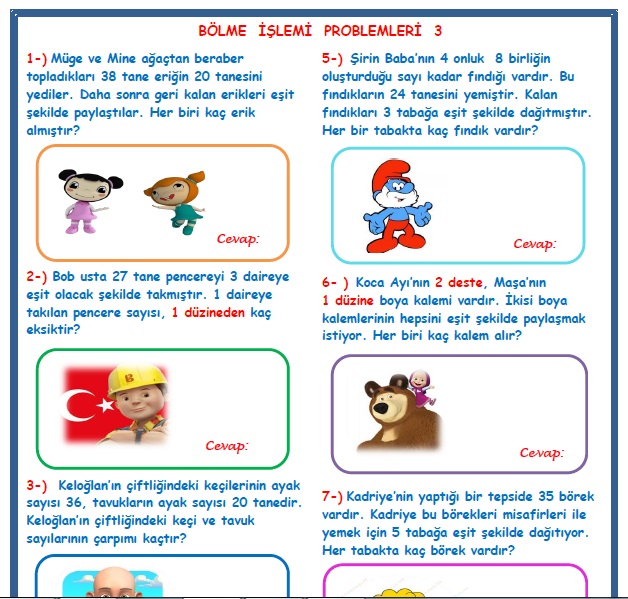 2. Sınıf Matematik Bölme İşlemi Problemleri 3