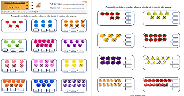 1. Sınıf Matematik Modellerle Çıkarma İşlemi Etkinliği 1