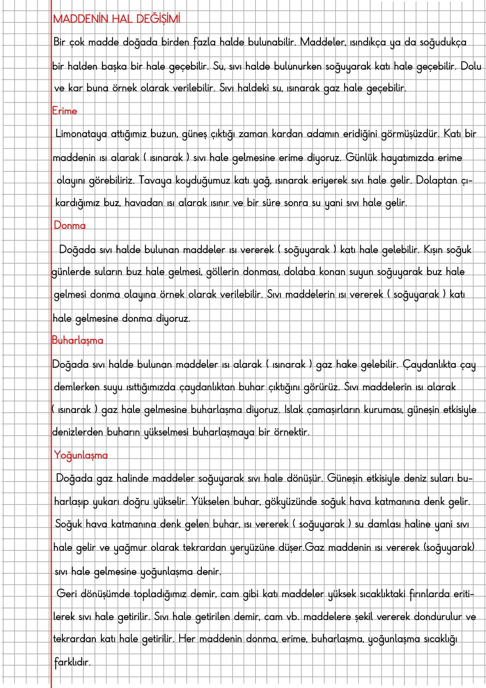 4. Sınıf Fen Bilimleri Maddenin Hal Değişimi Konu Anlatımı