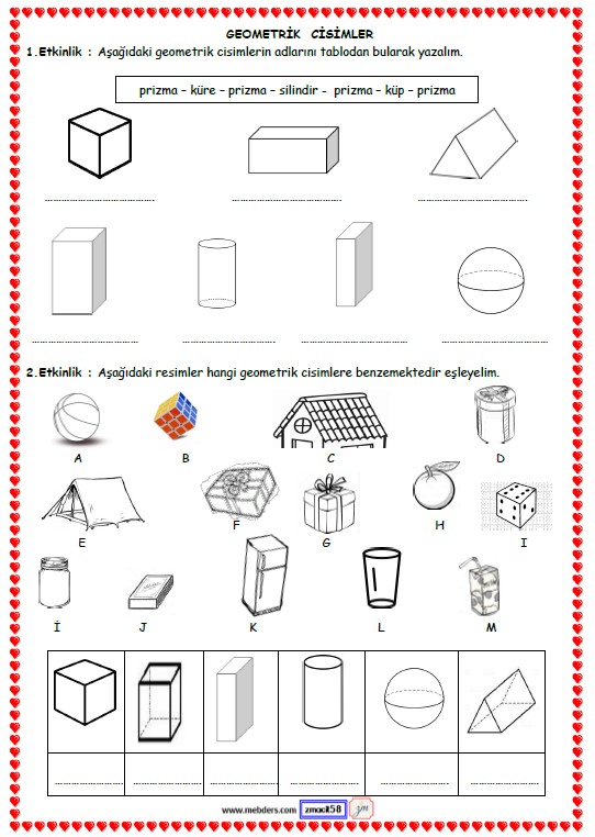 1. Sınıf Matematik Geometrik Cisimler Etkinliği 11