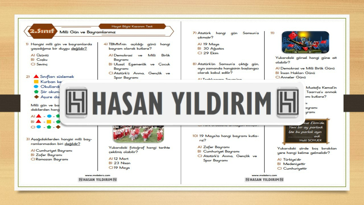 2. Sınıf Hayat Bilgisi Milli Gün ve Bayramlarımız Testi