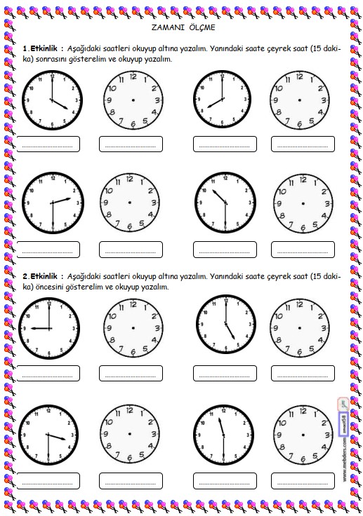 2. Sınıf Matematik Zamanı Ölçme, Saat Etkinliği 30
