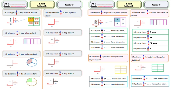 3. Sınıf Matematik Kesirler (Bir Çokluğun Belirtilen Birim Kesir Kadarını Bulma)-7