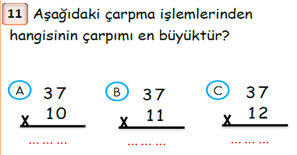 3. Sınıf Matematik Çarpma İşlemi Yaprak Test-1