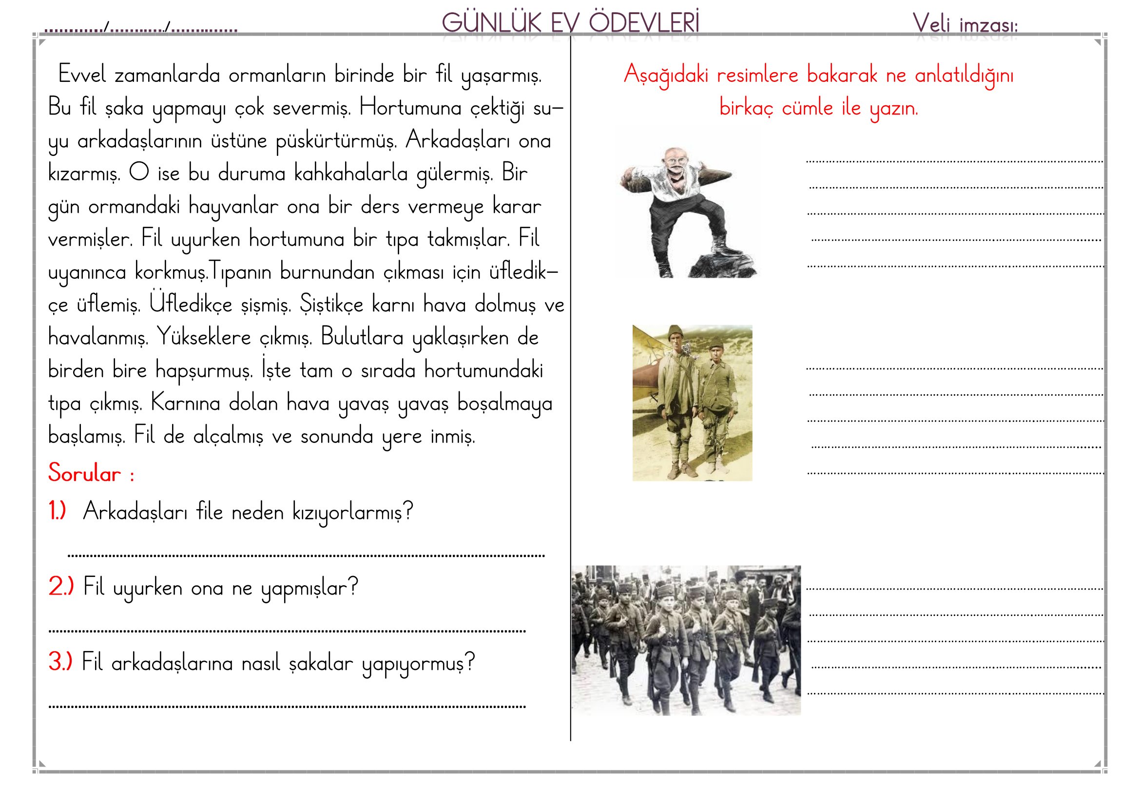 1. Sınıf - 25 Mart 2026 Günlük Ev Ödevleri