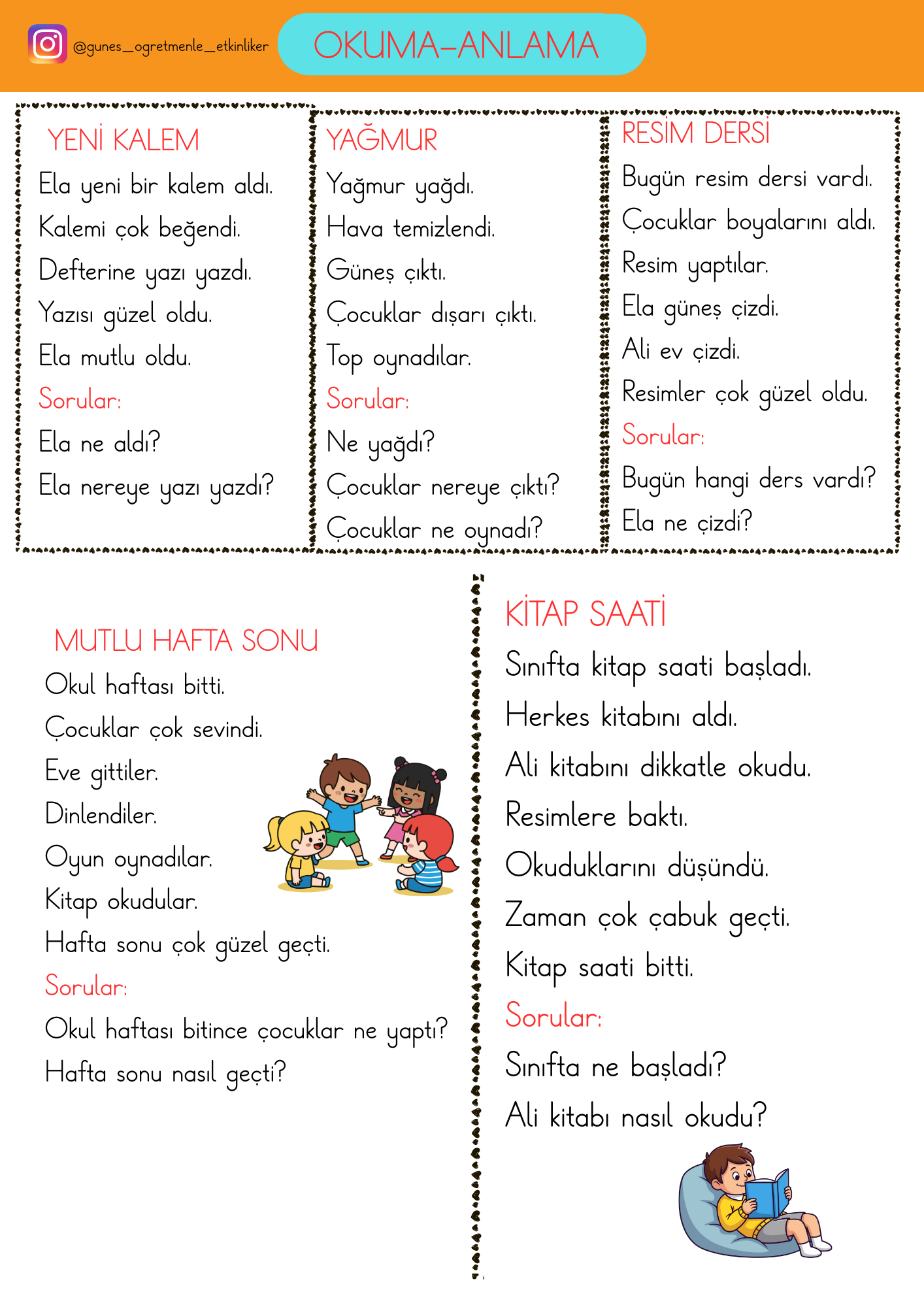 1. Sınıf Türkçe Okuma Anlama Metinleri-1