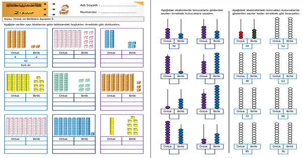 2. Sınıf Matematik Onluk ve Birliklere Ayıralım Etkinliği 5